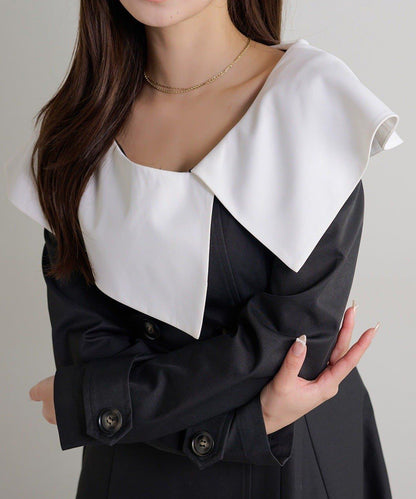 Seemi. 大翻領 長款 連衣裙