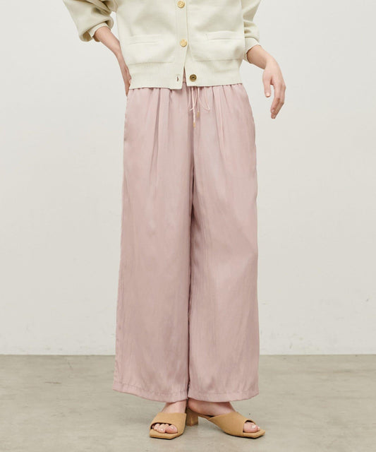 粉感緞面休閒褲