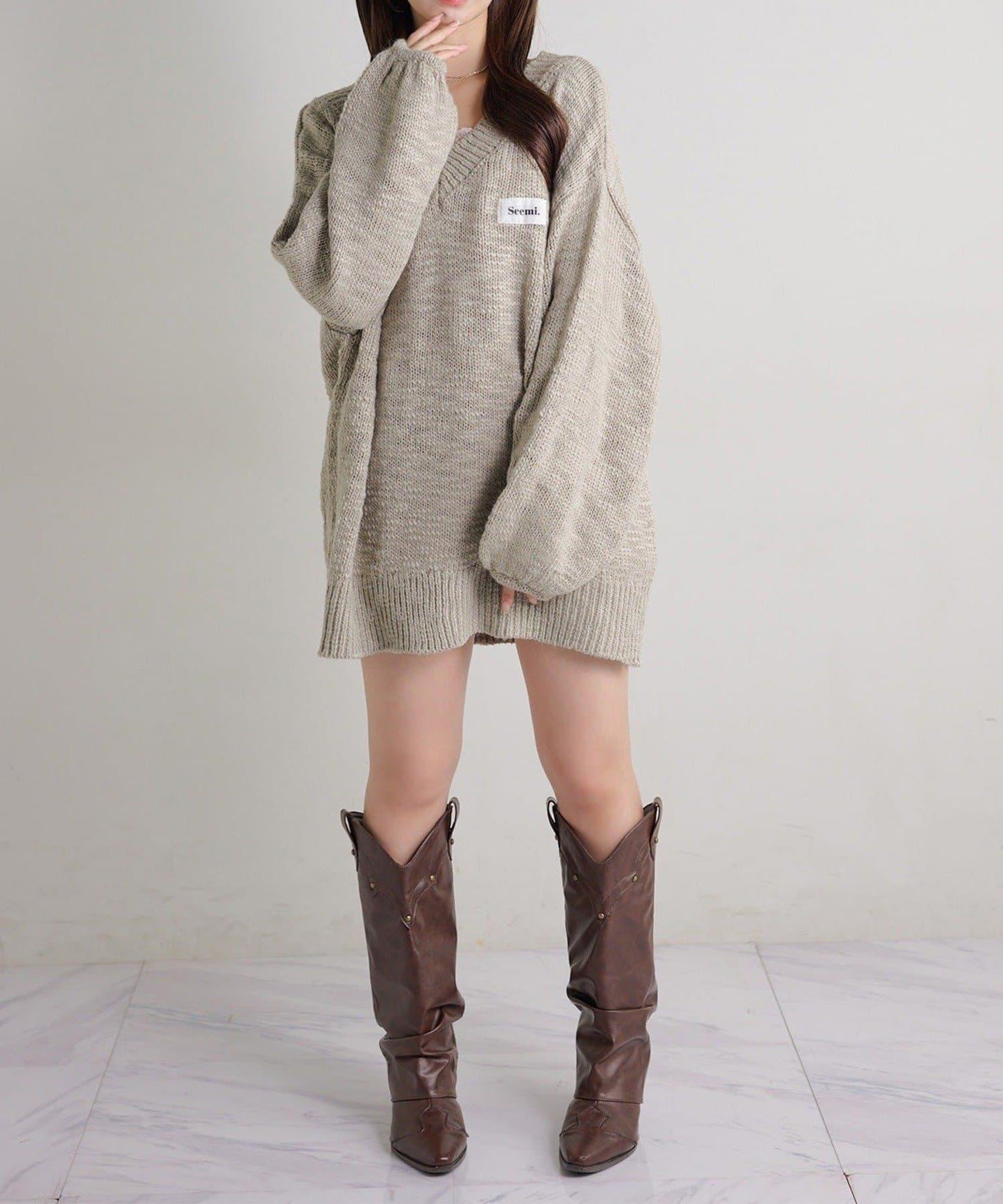 Seemi. 粗節針織 罩衫連衣裙