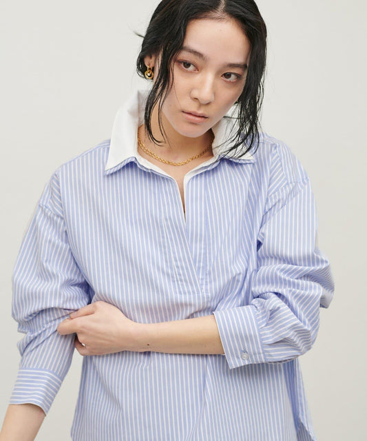 網絡限定 雙層領口 牛津布 開襟襯衫