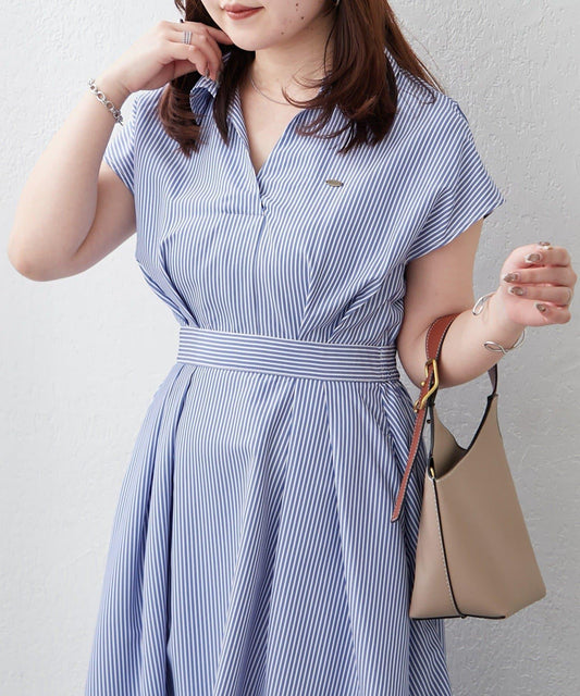 美型剪裁 開襟 法式袖 連衣裙