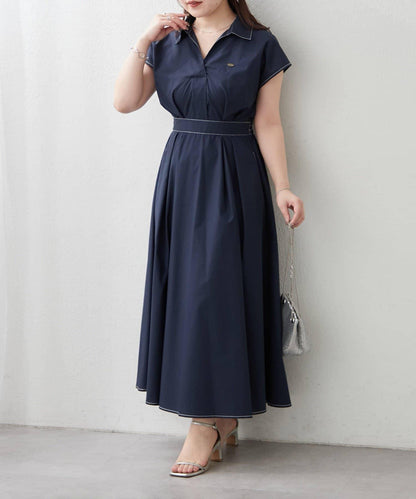 美型剪裁 開襟 法式袖 連衣裙