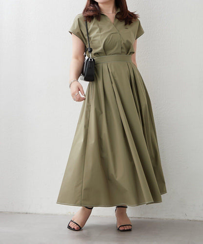 美型剪裁 開襟 法式袖 連衣裙