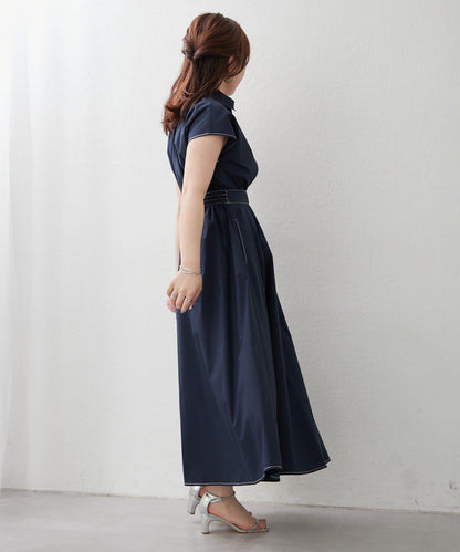 美型剪裁 開襟 法式袖 連衣裙