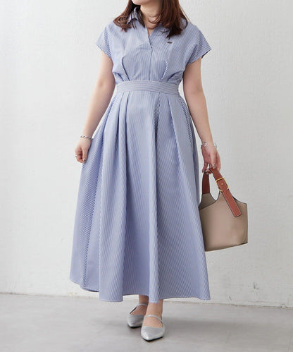 美型剪裁 開襟 法式袖 連衣裙