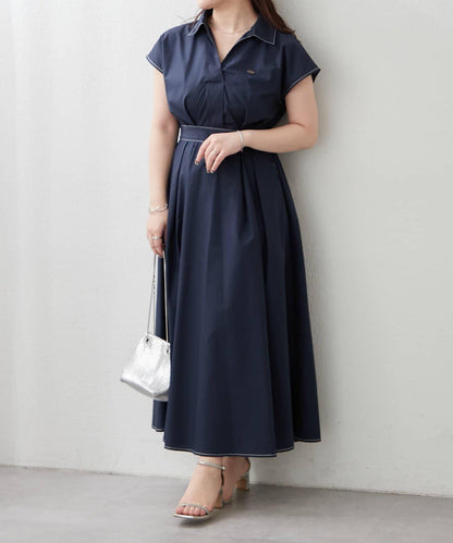 美型剪裁 開襟 法式袖 連衣裙