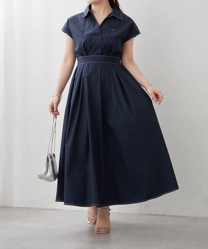 美型剪裁 開襟 法式袖 連衣裙