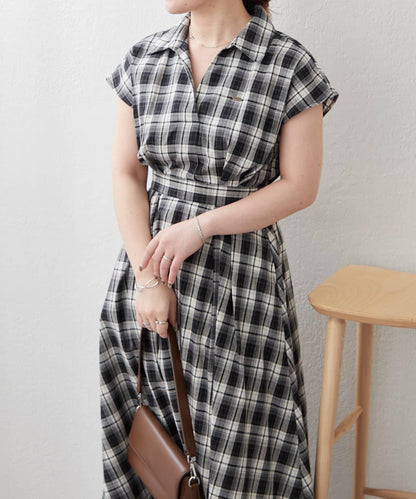 美型剪裁 開襟 法式袖 連衣裙