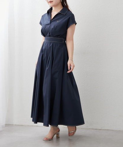 美型剪裁 開襟 法式袖 連衣裙