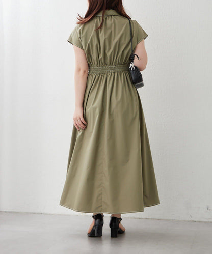 美型剪裁 開襟 法式袖 連衣裙