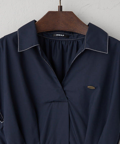 美型剪裁 開襟 法式袖 連衣裙