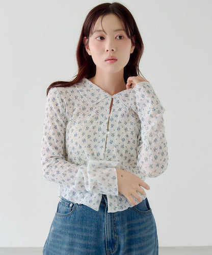 蕾絲花卉領口針織開衫