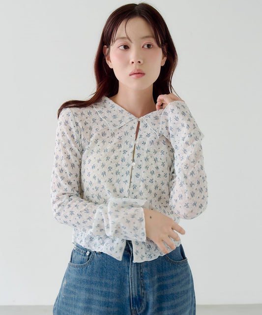 蕾絲花卉領口針織開衫