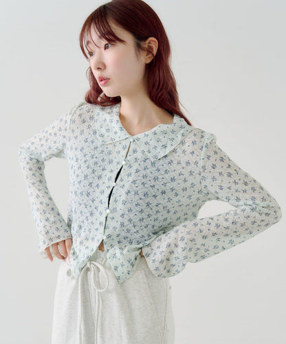 蕾絲花卉領口針織開衫