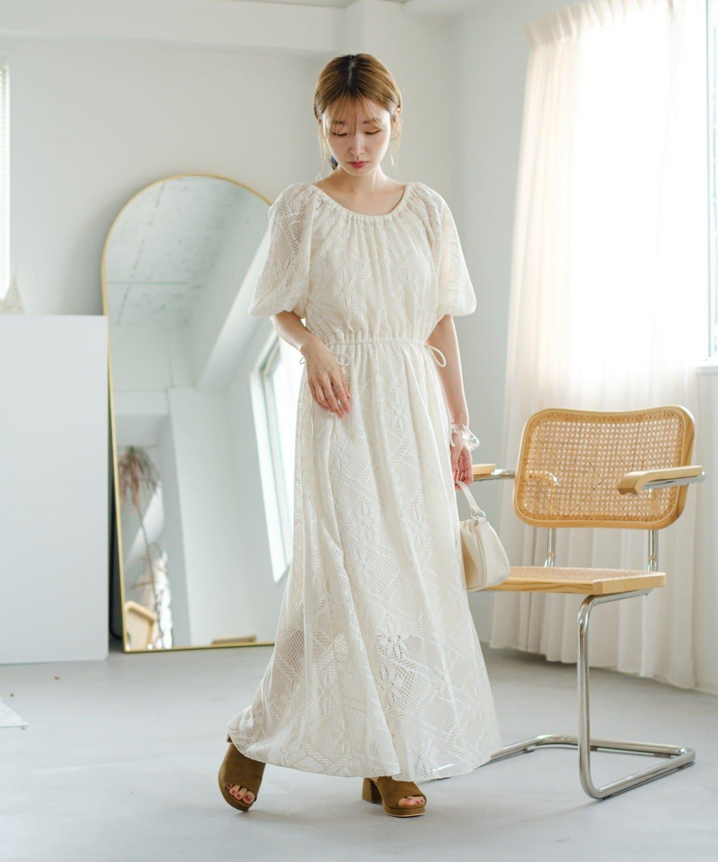 兩尺碼可選 低身長尺碼 蕾絲褶皺 連衣裙
