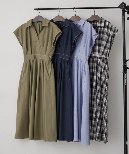 美型剪裁 開襟 法式袖 連衣裙