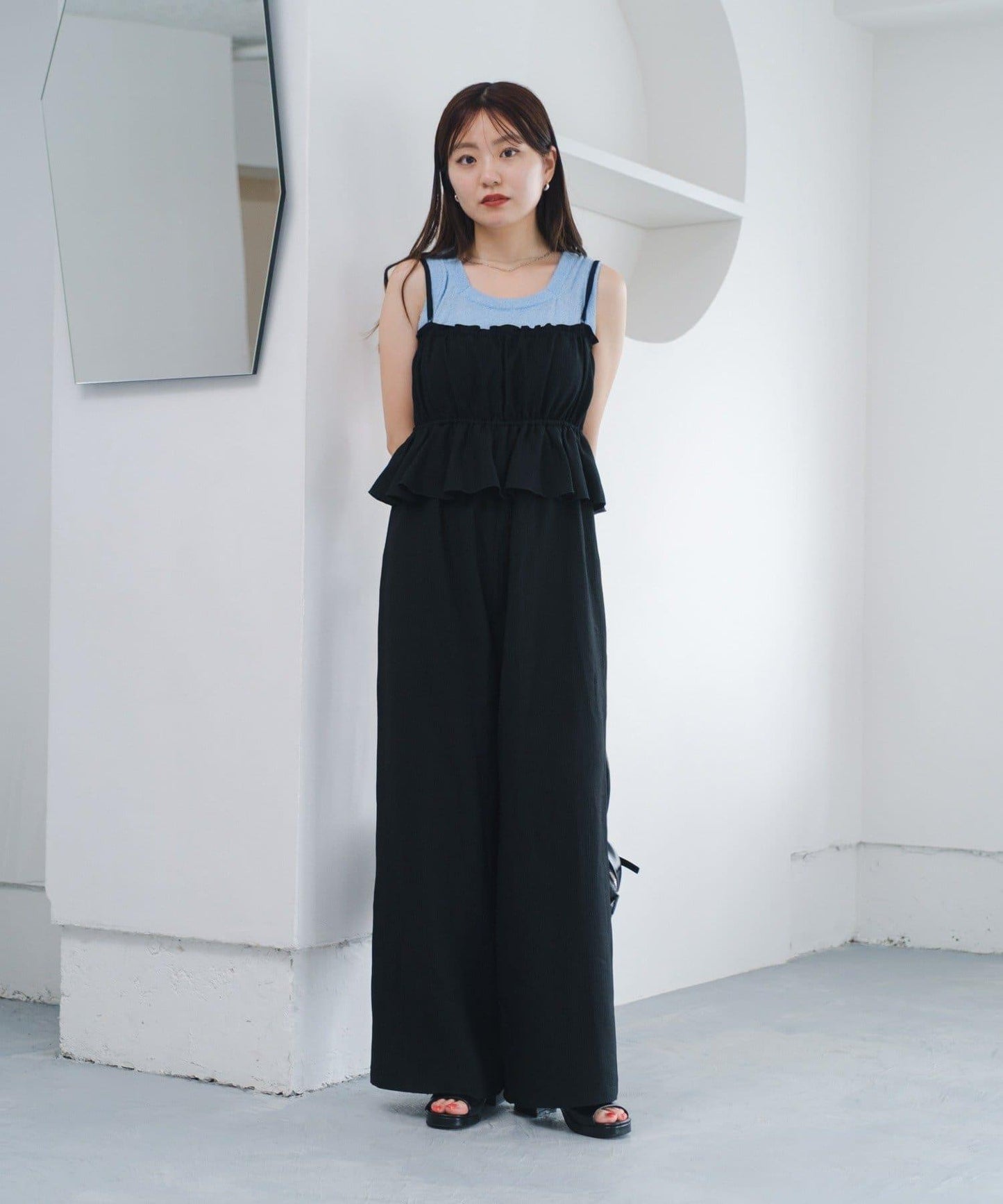 網絡限定 小個子尺碼 兩種尺碼 荷葉邊 吊帶連體褲