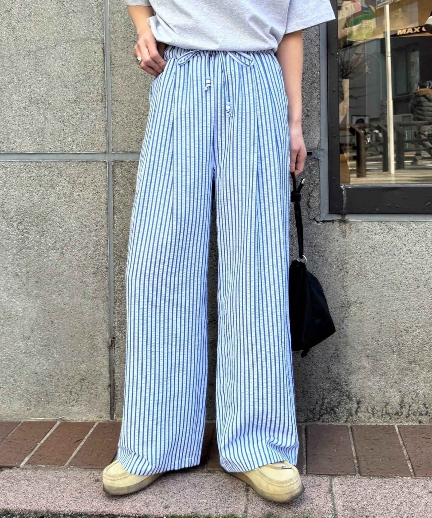 UNISEX 加大碼 條紋鬆緊 睡褲