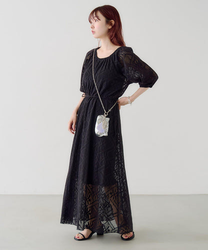 兩尺碼可選 低身長尺碼 蕾絲褶皺 連衣裙