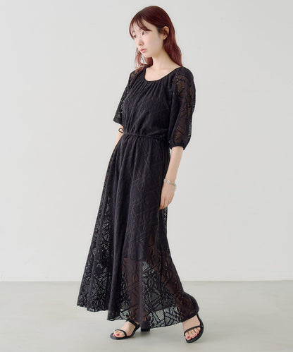 兩尺碼可選 低身長尺碼 蕾絲褶皺 連衣裙