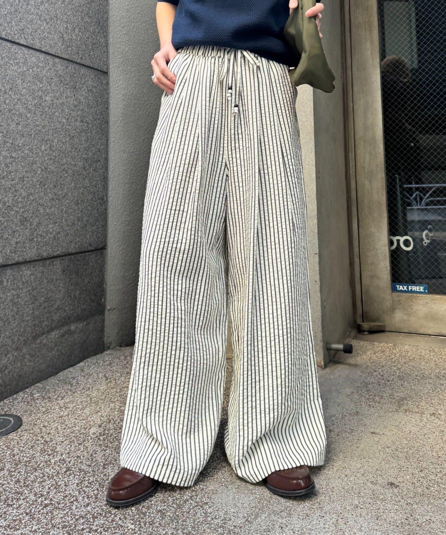 UNISEX 加大碼 條紋鬆緊 睡褲