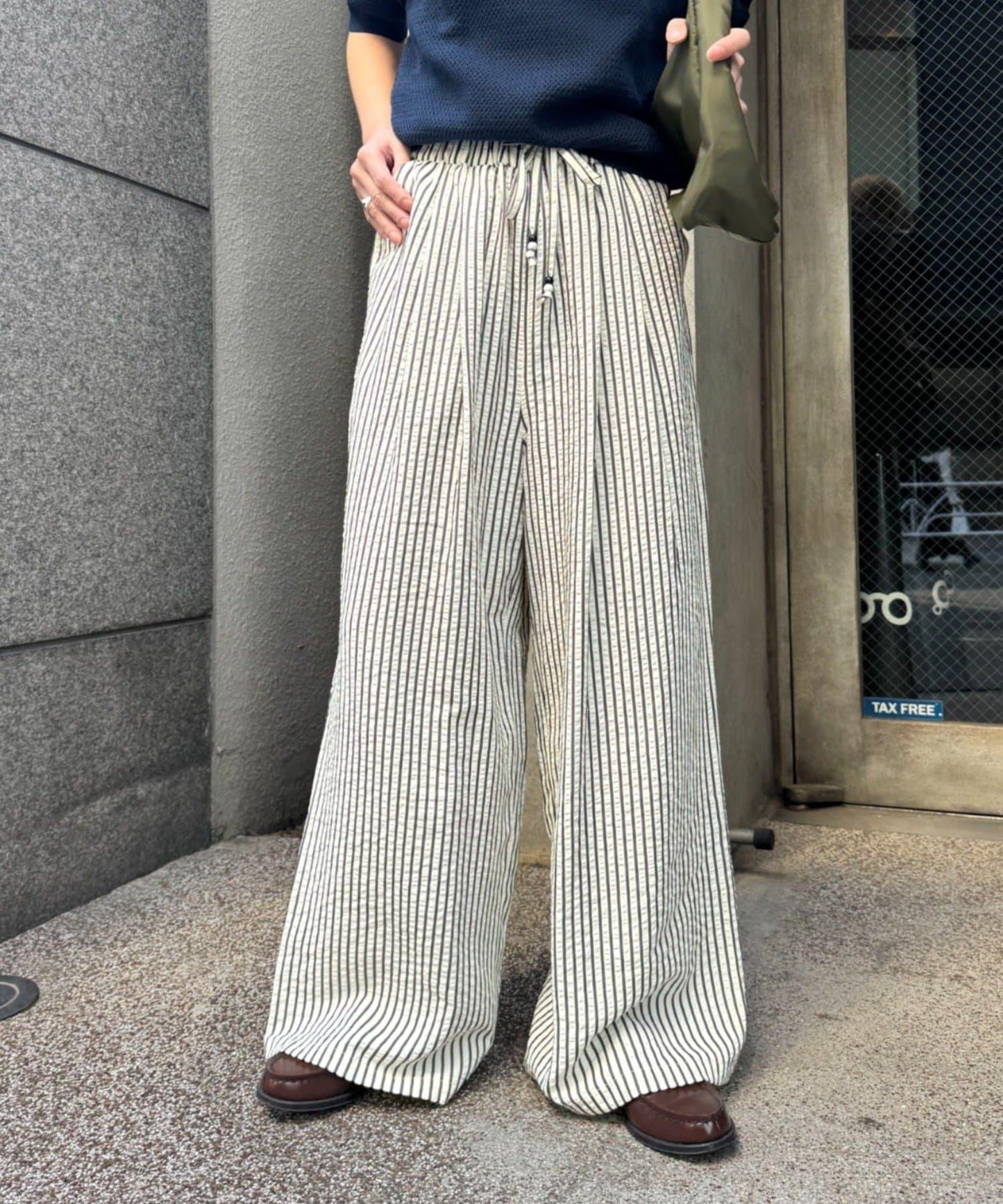 UNISEX 加大碼 條紋鬆緊 睡褲