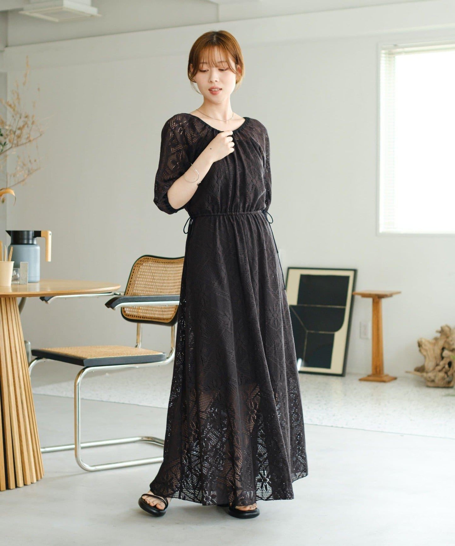 兩尺碼可選 低身長尺碼 蕾絲褶皺 連衣裙