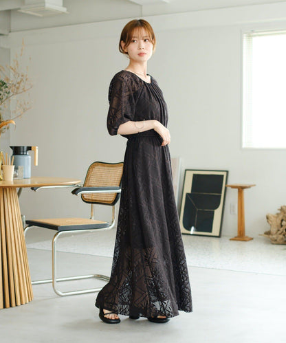 兩尺碼可選 低身長尺碼 蕾絲褶皺 連衣裙