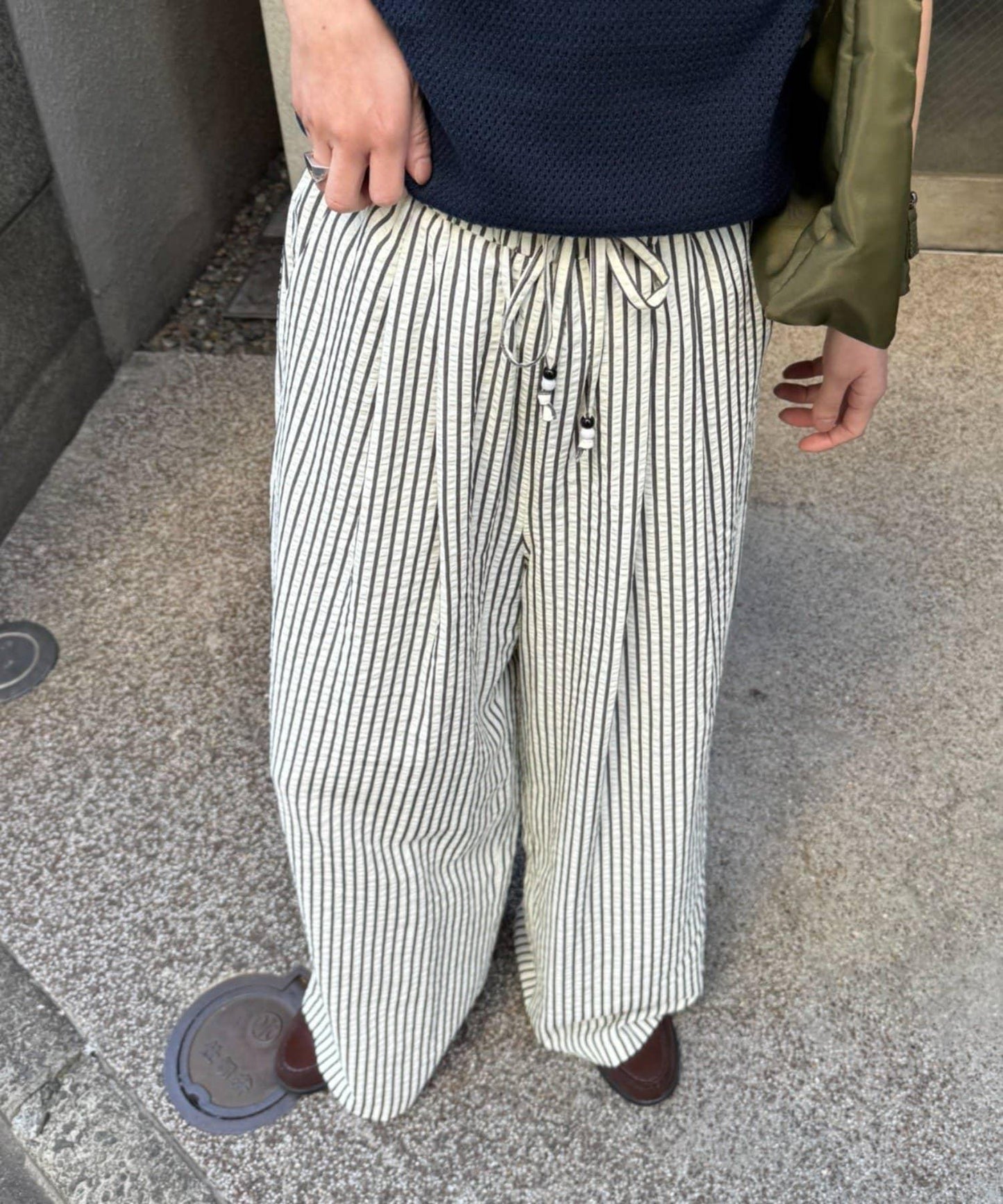 UNISEX 加大碼 條紋鬆緊 睡褲