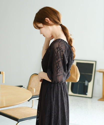 兩尺碼可選 低身長尺碼 蕾絲褶皺 連衣裙