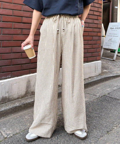 UNISEX 加大碼 條紋鬆緊 睡褲