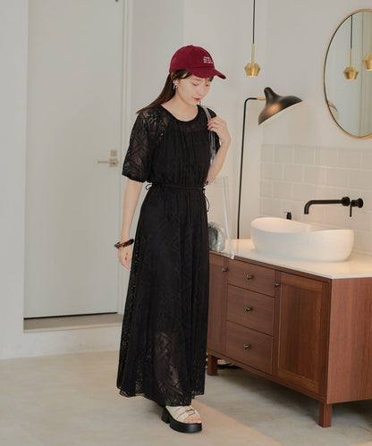 兩尺碼可選 低身長尺碼 蕾絲褶皺 連衣裙