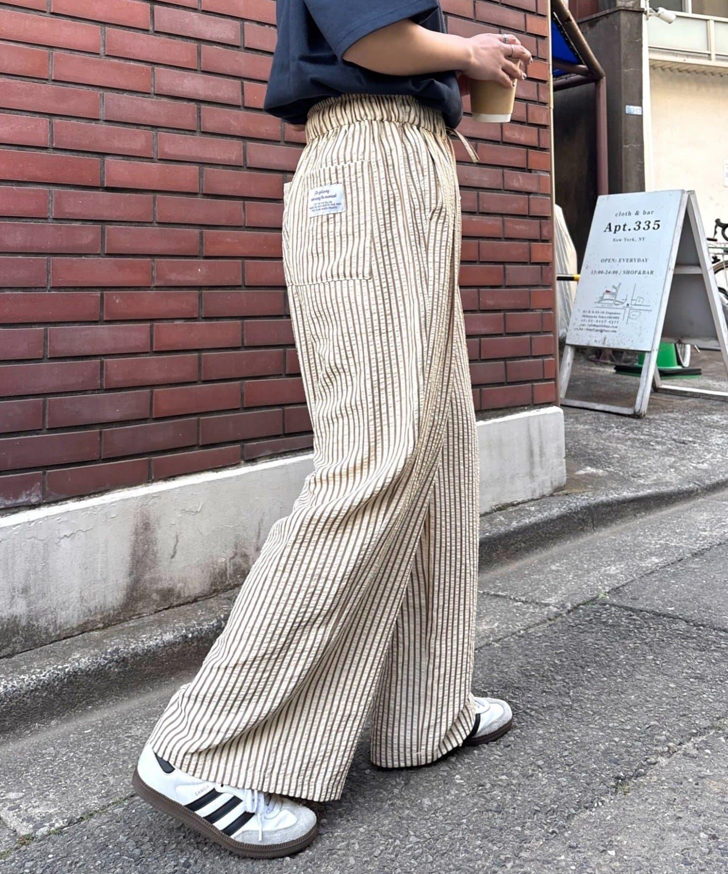 UNISEX 加大碼 條紋鬆緊 睡褲