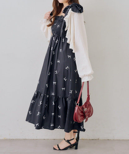 抽褶長款連衣裙