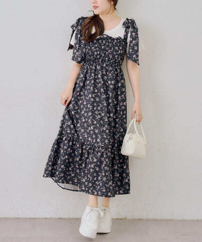 抽褶長款連衣裙