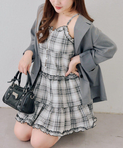 時尚層次感吊帶層疊連衣裙