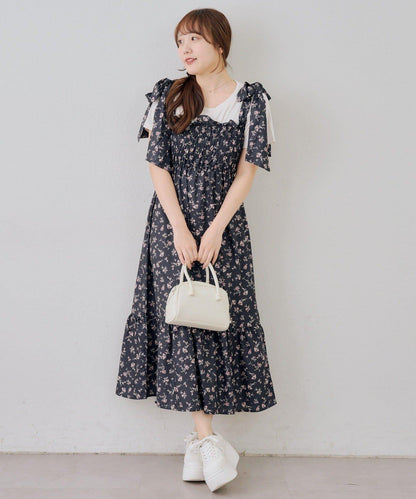 抽褶長款連衣裙