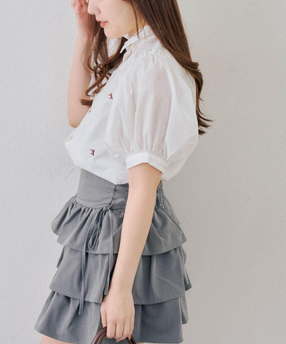 可愛蝴蝶結刺繡襯衫