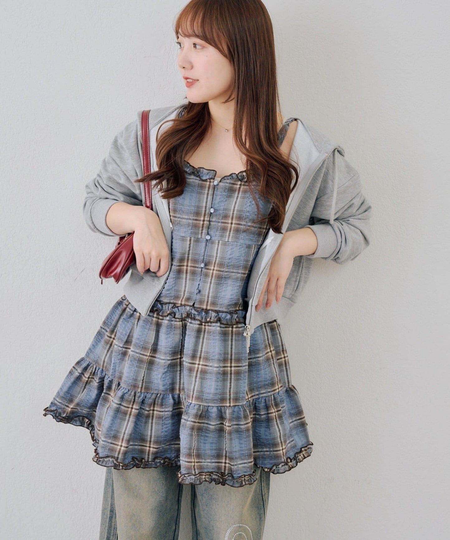 時尚層次感吊帶層疊連衣裙