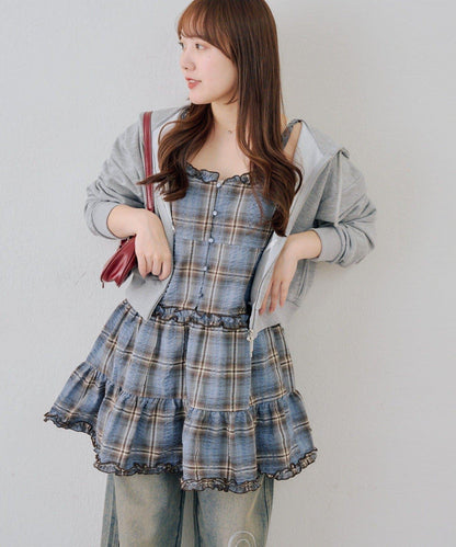 時尚層次感吊帶層疊連衣裙