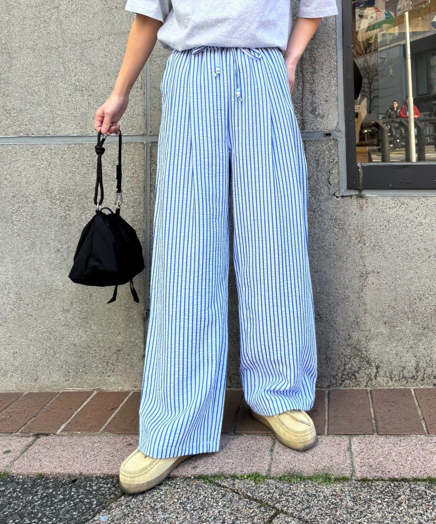 UNISEX 加大碼 條紋鬆緊 睡褲