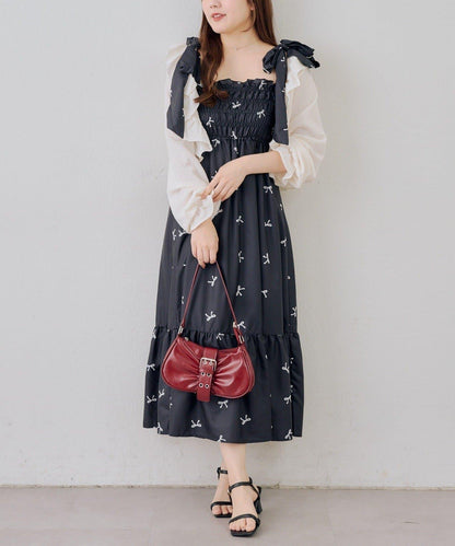 抽褶長款連衣裙