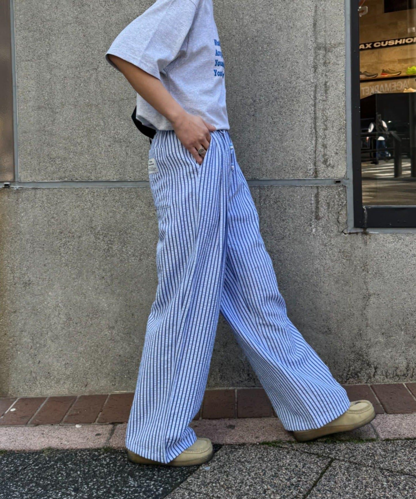 UNISEX 加大碼 條紋鬆緊 睡褲