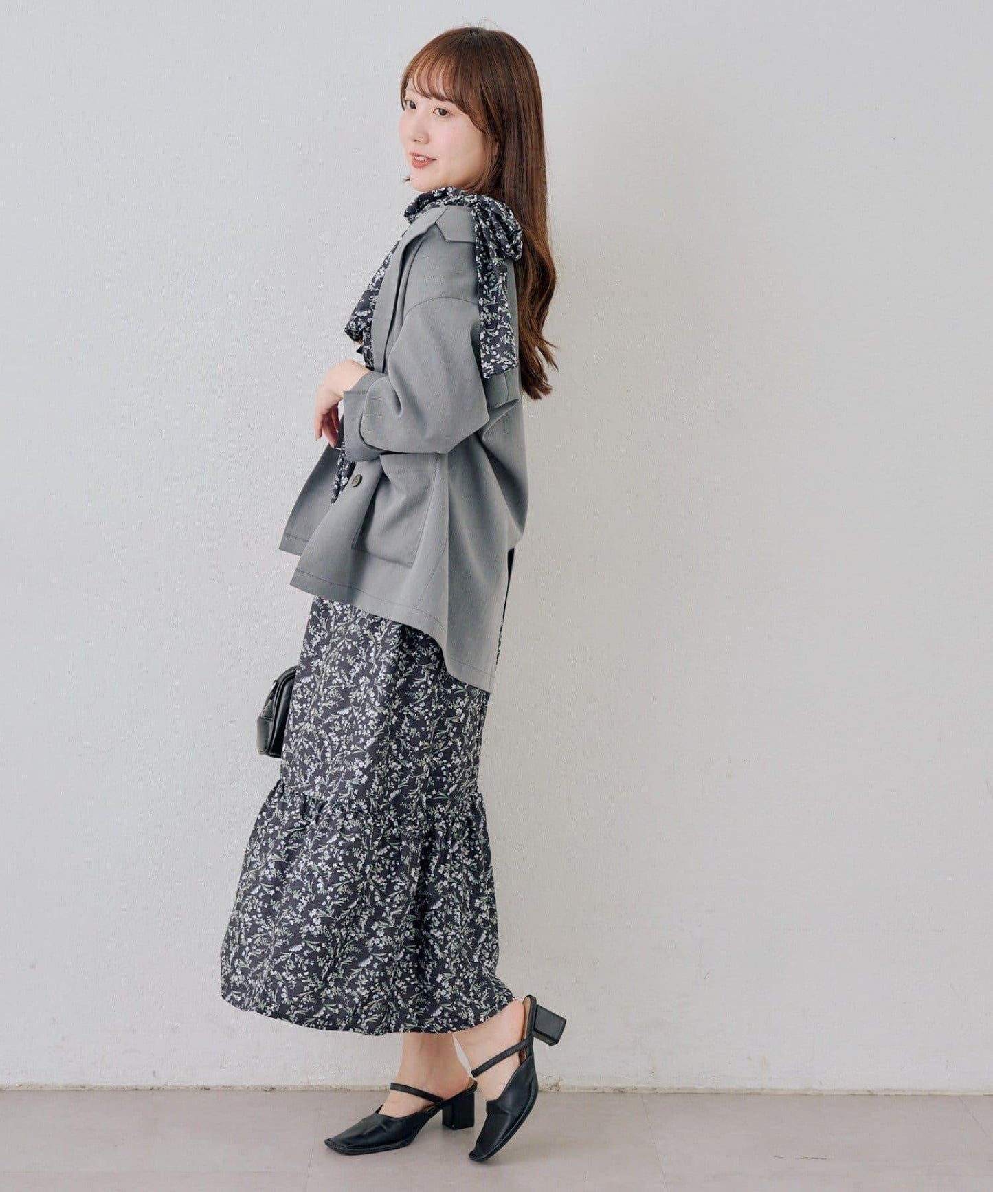 抽褶長款連衣裙