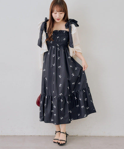 抽褶長款連衣裙