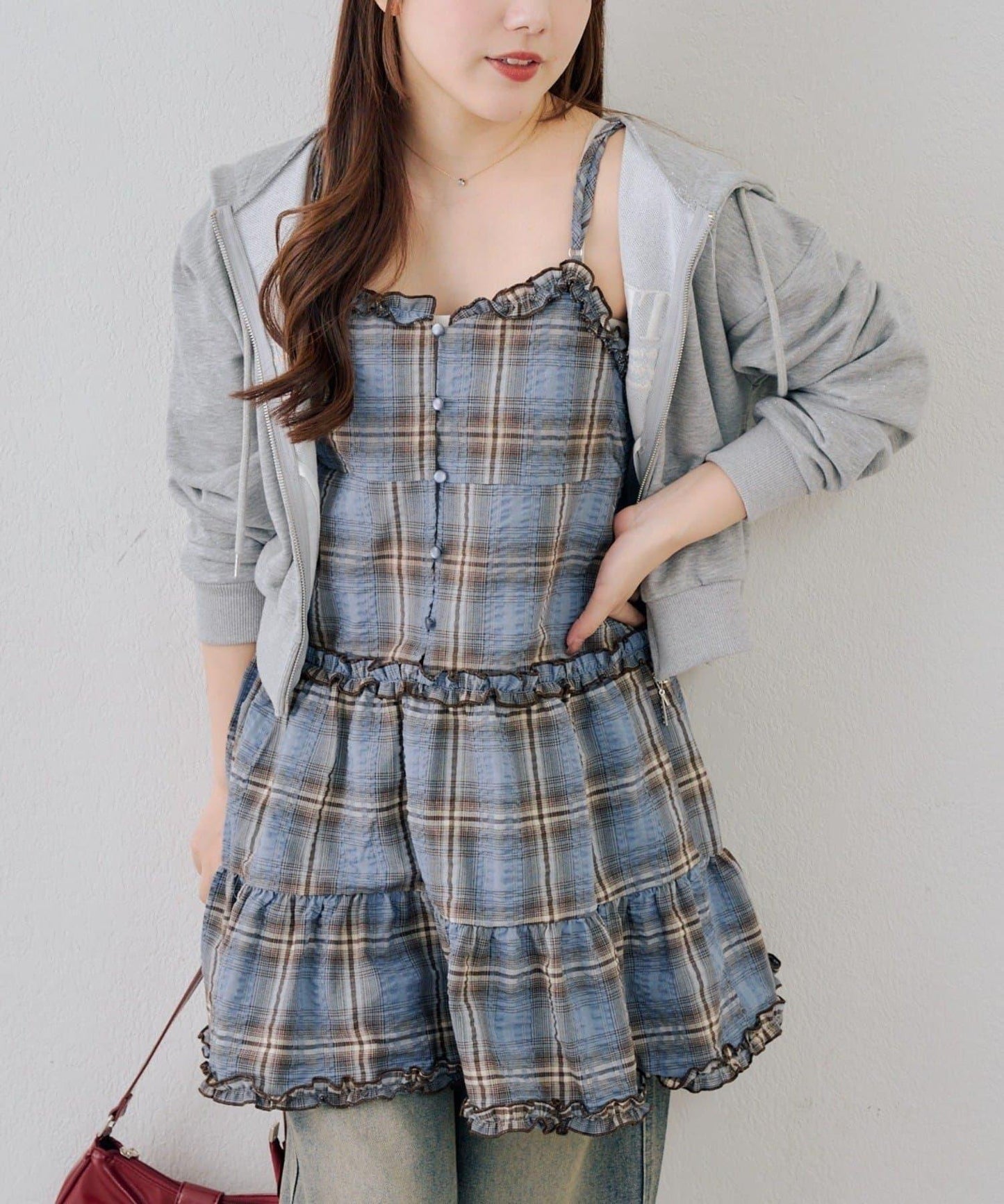 時尚層次感吊帶層疊連衣裙