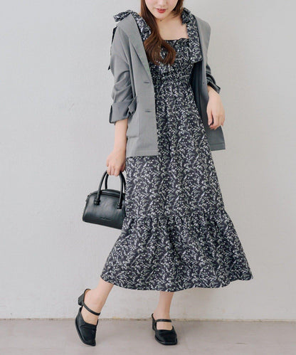 抽褶長款連衣裙