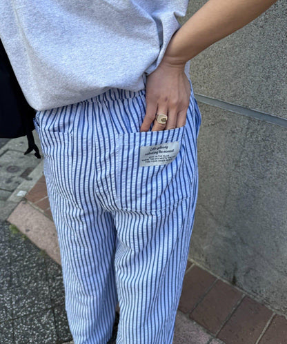 UNISEX 加大碼 條紋鬆緊 睡褲