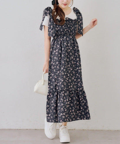 抽褶長款連衣裙