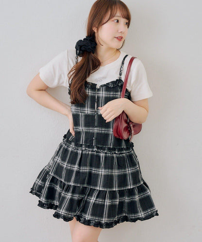 時尚層次感吊帶層疊連衣裙